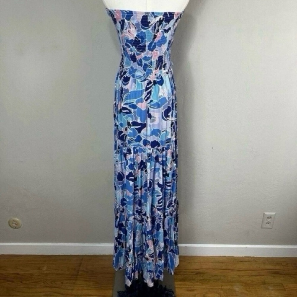 Abel the Label Blue Floral Smocked Strapless Maxi Dress Vacation Resort Boho - Picture 5 of 5